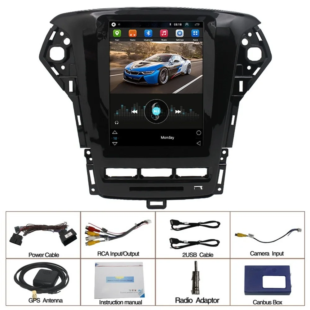 Автомобильная навигация GPS для Ford Mondeo 2011-2015 на базе Android в стиле Tesla с автомобильным радио и мультимедийным плеером с Bluetooth, WiFi и функцией Mirror on.