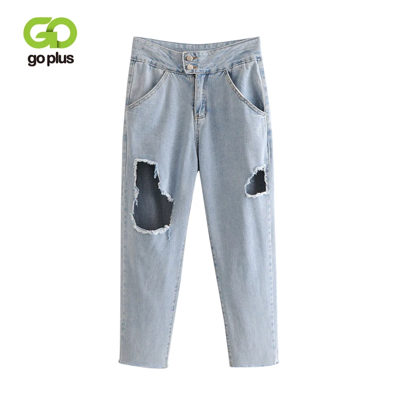 GOPLUS осень 2019 рваные джинсы женские с высокой талией брюки mom jeans C7869 | Женская