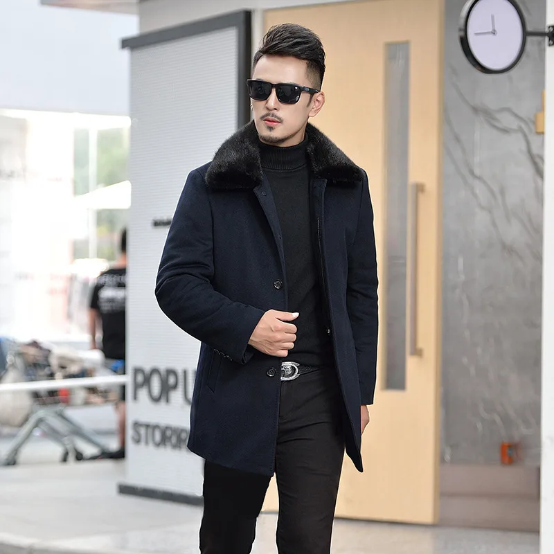 

Nick suit men's winter new medium long woolen coat fur coat fur coat fur fur integrated mink whole mink inner liner coat