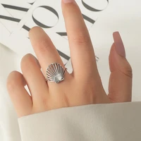 european and american creative geometric shell ring for women retro fashion simple metal copper open ring hollow adjustable ring