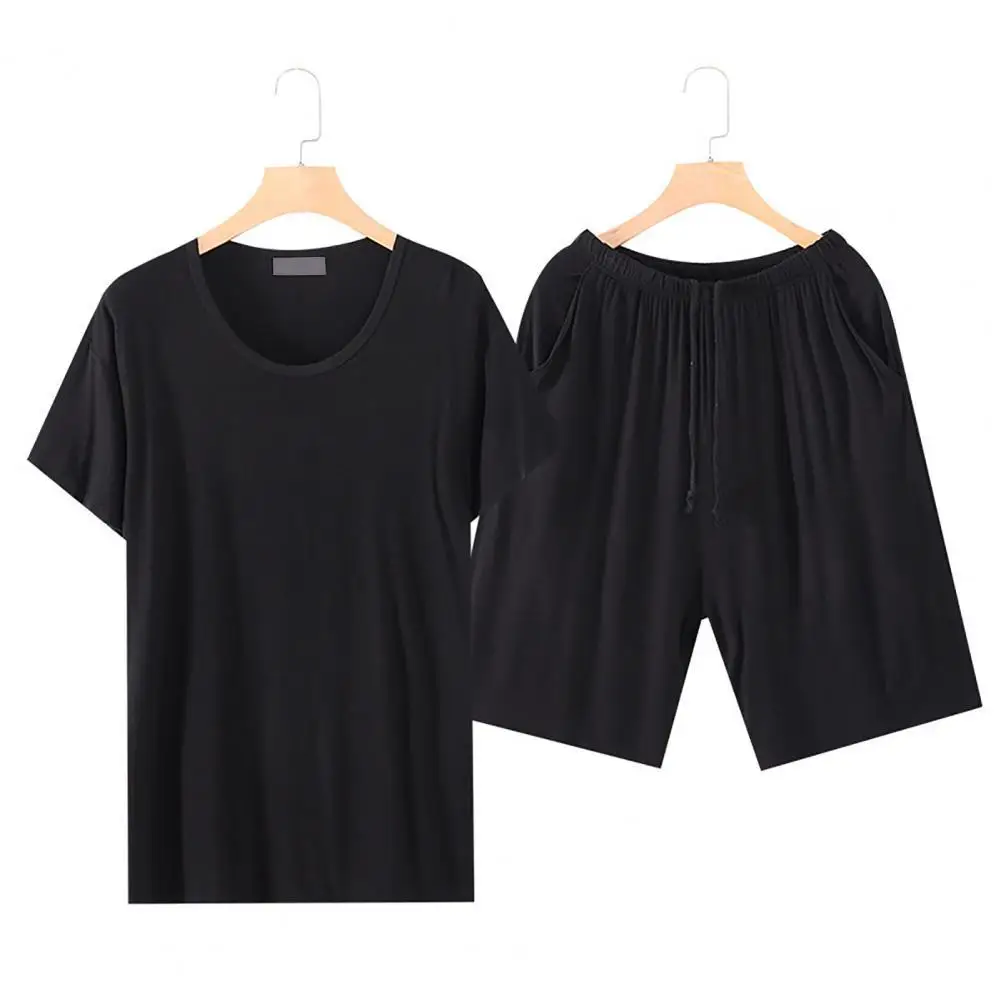 

2021 Loungewear Short Sleeve Breathable Viscose Men Short Sleeve Shorts Pajamas for Home sleepwear men set clothes Black 4XL