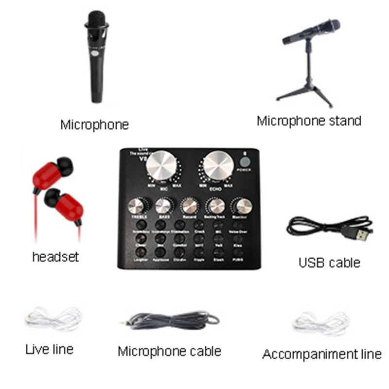 

Professional Live Mixer DJ Live Equipment Sound Card Microphone Set for YouTube/Video Conference/Gaming/Zoom/Skype