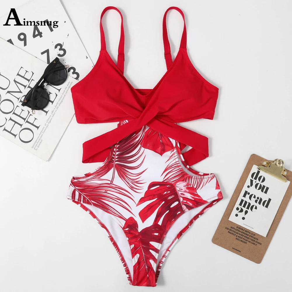 Женский купальник с принтом банановых листьев и гавайским Цельный женский