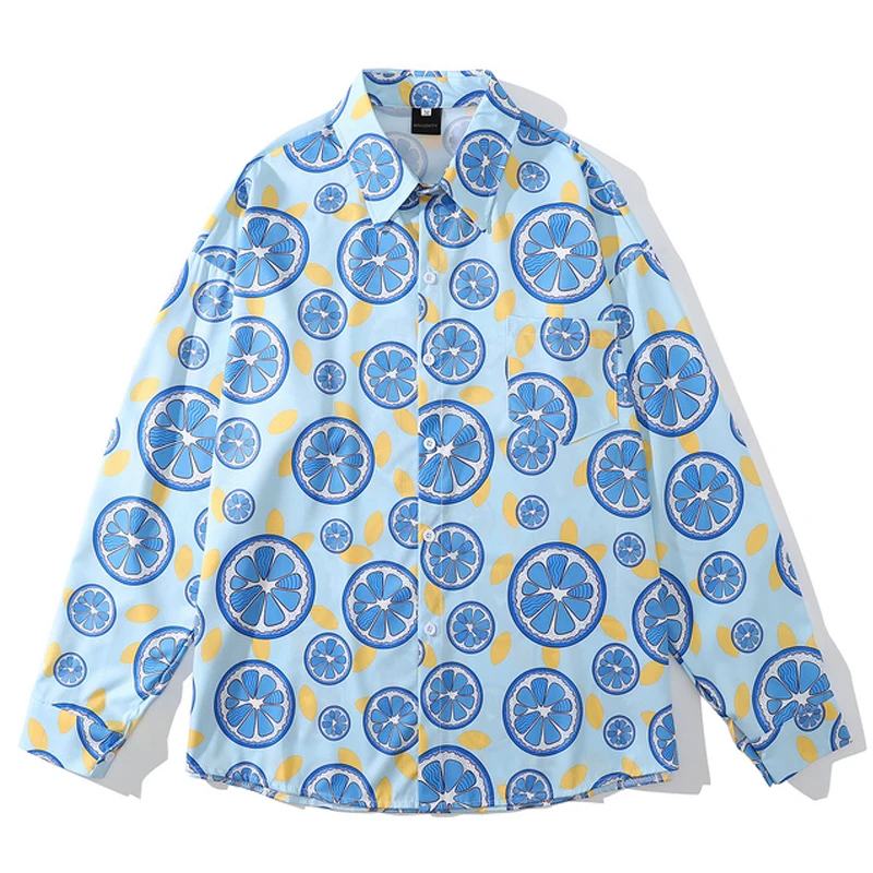 

Men's Summer Printed Hawaii Shirts Female Harajuku Button Shirts Streetwear Long Sleeve Oversize Blouse camisa masculina