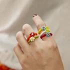 Женское регулируемое кольцо с бусинами в виде цветка