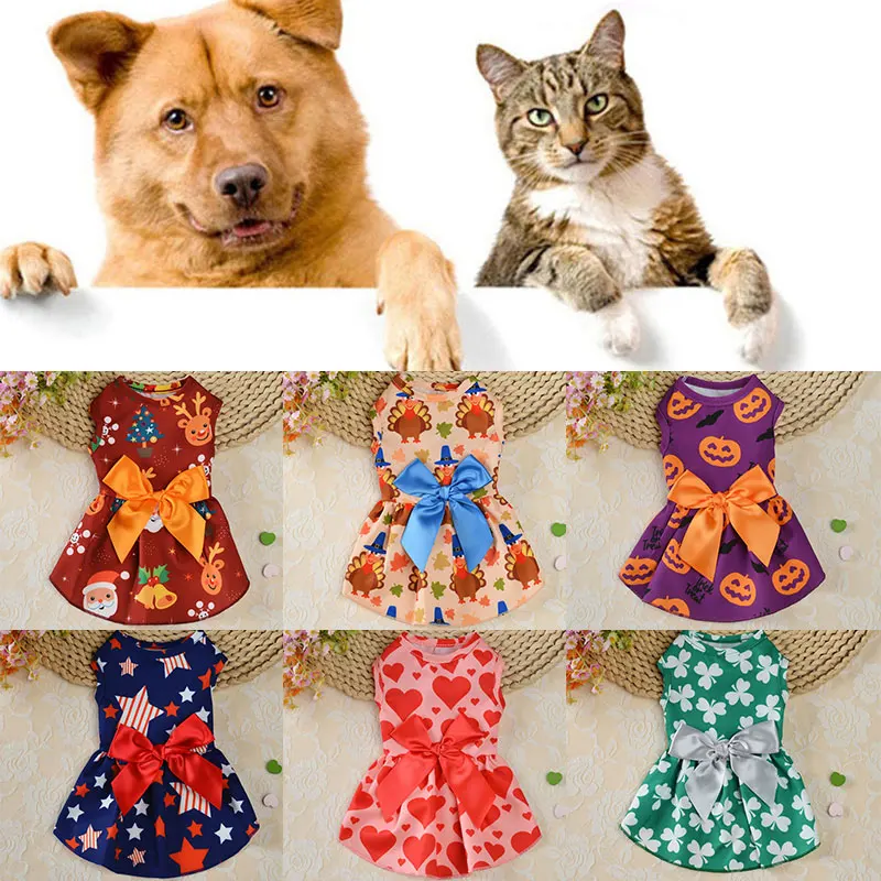 

Printed Skirts Pet Supplies Sweet Universal Bow Dog Round Neck Skirts Dog Princess Skirts Pet Skirts