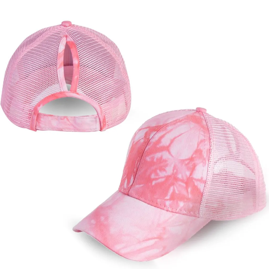 Adjustable Baseball Caps Tie-dye Print Ponytail Messy Trucker Plain Visor Cap Outdoor Unisex Curved Sun Hats L703 | Детская одежда и