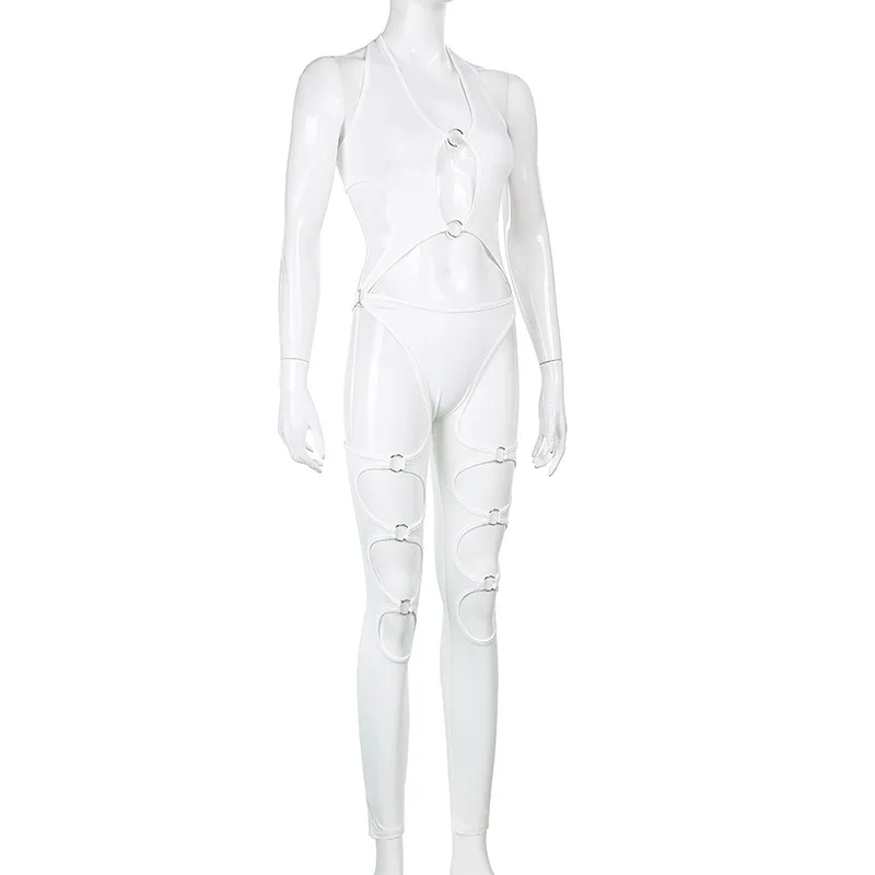 

Donsignet Fashion Women Jumpsuit Sexy Hollow Out Metal Ring Stitching Sleeveless Solid Color Jumpsuit Casual JumpSuits for Women