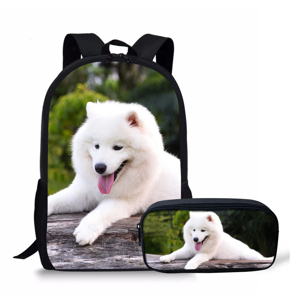 

WHEREISART Childrens School Bags Pencil Case for Teenage Girls Samoyed Dog Schoolbags Kids Bookbag Animal Backpack Mochila