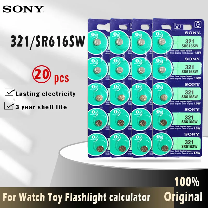 20 шт. Sony 100% оригинал 321 SR616SW SR616 1 55 в оксид серебра часы батарея для игрушек