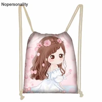 nopersonality polyester drawstring bags princess girl print women mom mochila feminina reusable beach bag for ladies sack