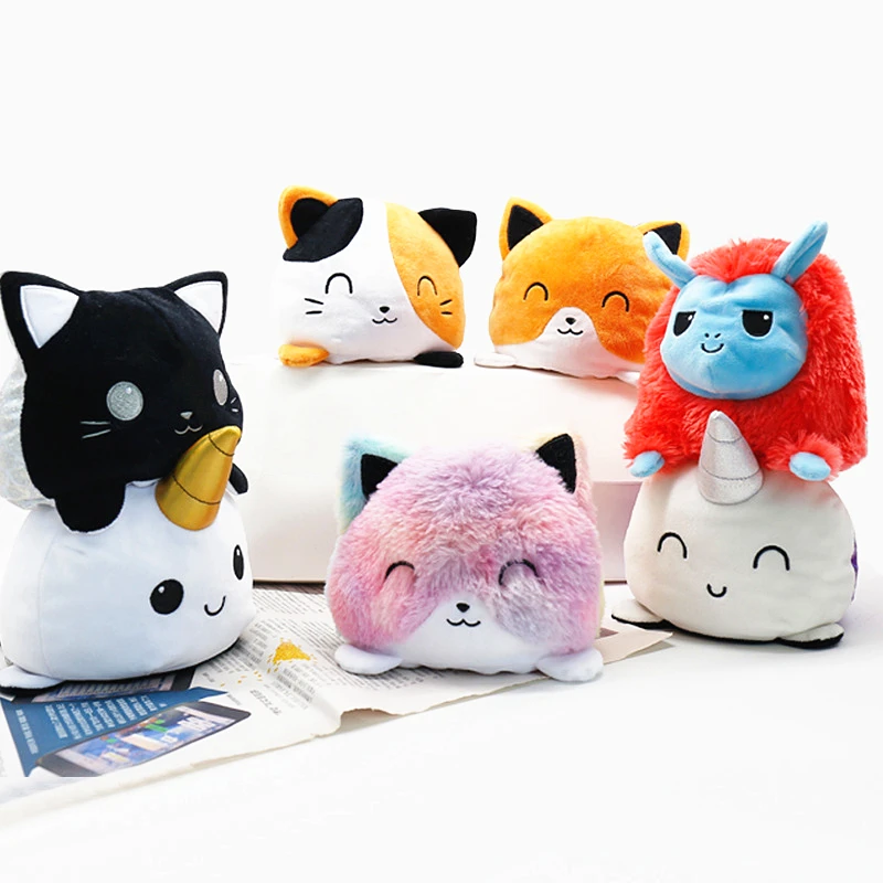 Двусторонние плюшевые флип игрушки животные Кошка Собака Единорог панда