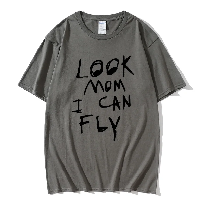 

HarajukuMen Women T Shirt Travis Scott look mom I can fly Print Hip Hop Couple Lovers T-Shirts men oversized t shirt
