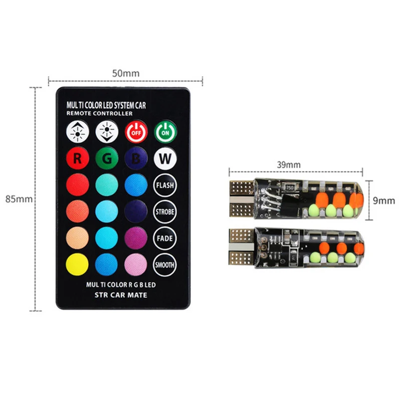 

12 SMD RGB LED Bulb Wireless Remote Controller Car Dome Reading Light Warning Strobe Automobiles Wedge LED Decoration Flash Bulb