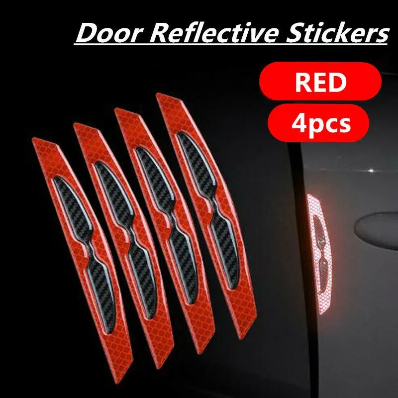

4pcs 17*2.5cm Red Car Door Anti-Collision Strip Reflective Stickers Carbon Fiber Pattern Decorative Stickers