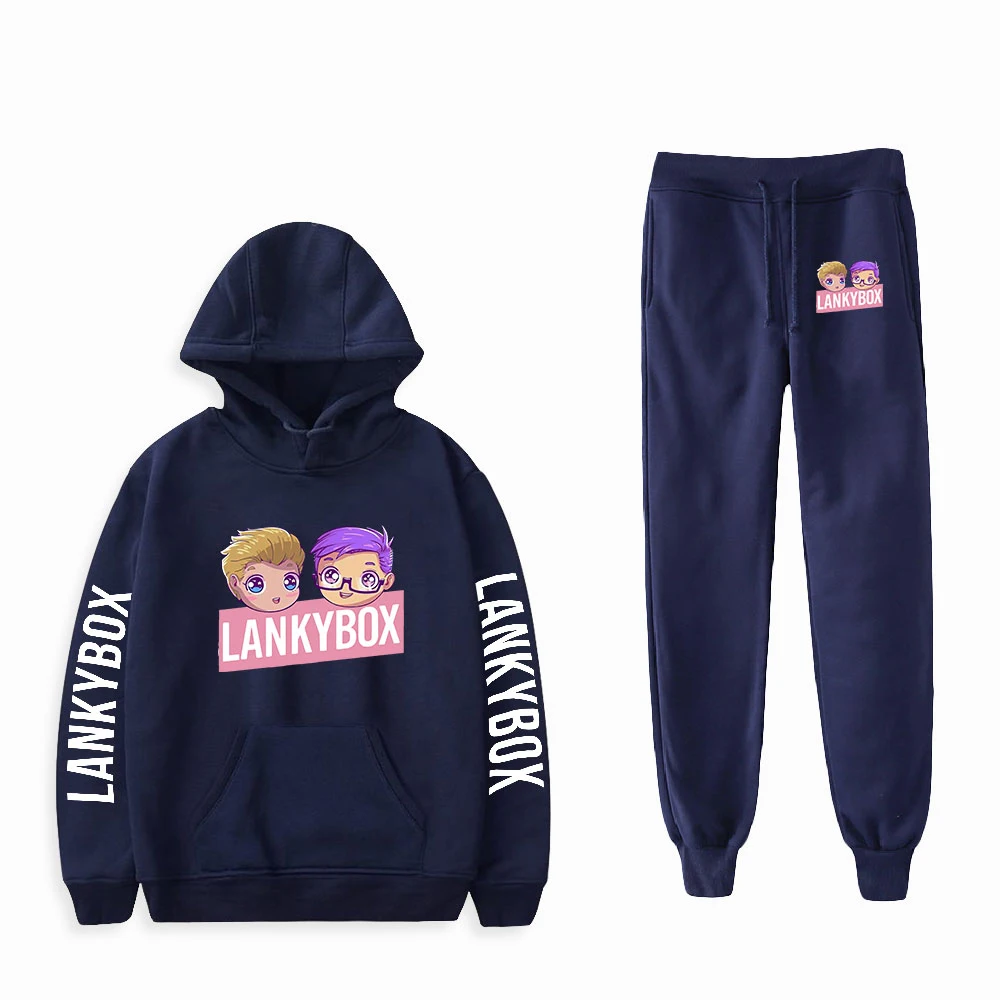 

Lankybox conjunto de duas peas femininas/men manga longa boxy hoodies + jogger calas venda quente roupas casuais na moda