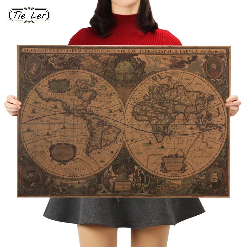

Retro World Map Nautical Ocean Map Vintage Kraft Paper Poster Wall Chart Sticker Antique Home Decor Map World 72.5*51.5cm
