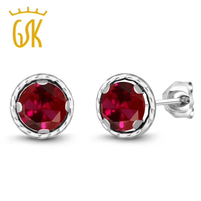 GemStoneKing 2 00 Ct круглый 6 мм красный создания Рубин 925 пробы сереьряные серьги