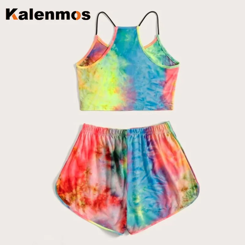 Женский костюм двойка с принтом KALENMOS повседневный летний укороченный топ