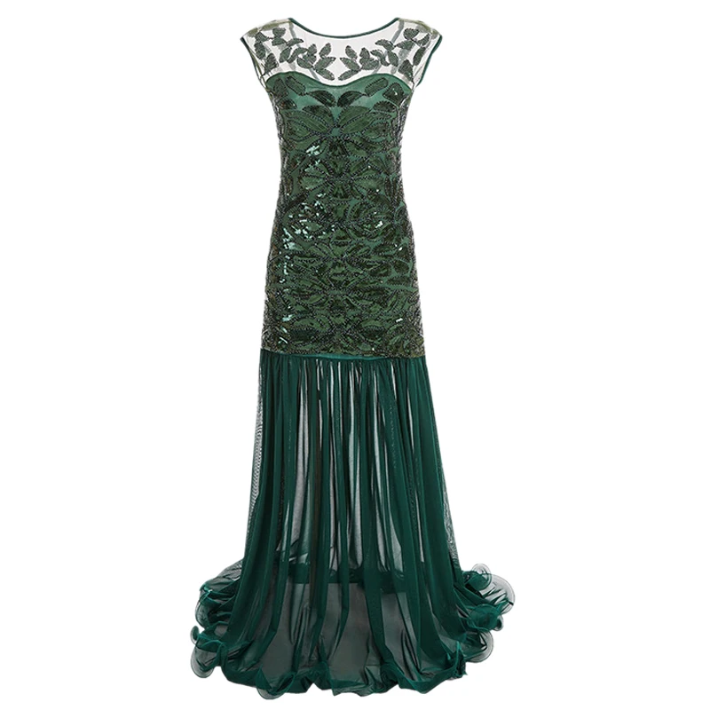 Women Mesh Sequins Vintage Dress Great Gatsby Flapper Sleeveless Summer Embellished Party Vestidos Prom Gown Dresses | Женская одежда