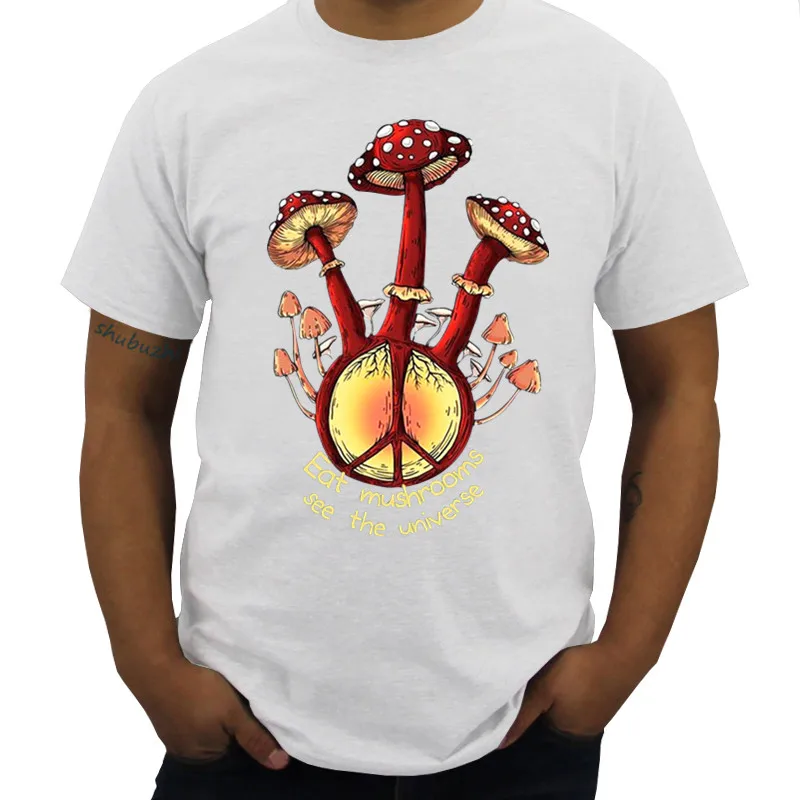 

Male Black Hippie Eats Mushrooms See The Universe T Shirt Black Shubuzhi Brand Cotton T-shirt