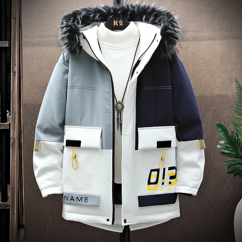 New 2022 Winter Men's Parkas Thicken Cotton Padded Hooded Jackets With Removed Fur Collar Streetwear Warm Coat Tops Windbreaker