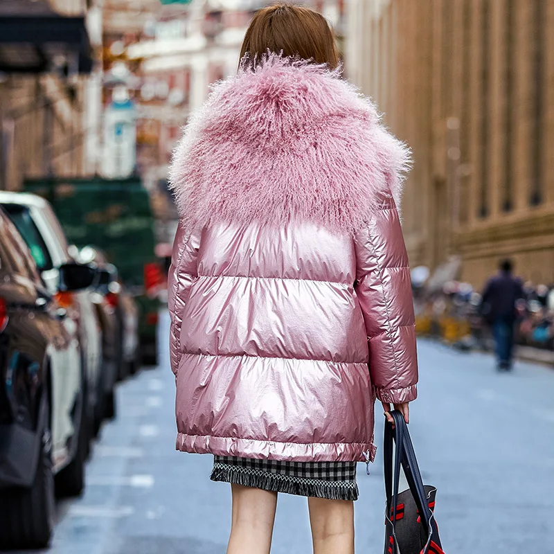 Женская Двухсторонняя куртка из натуральной кожи пуховик овчины в корейском