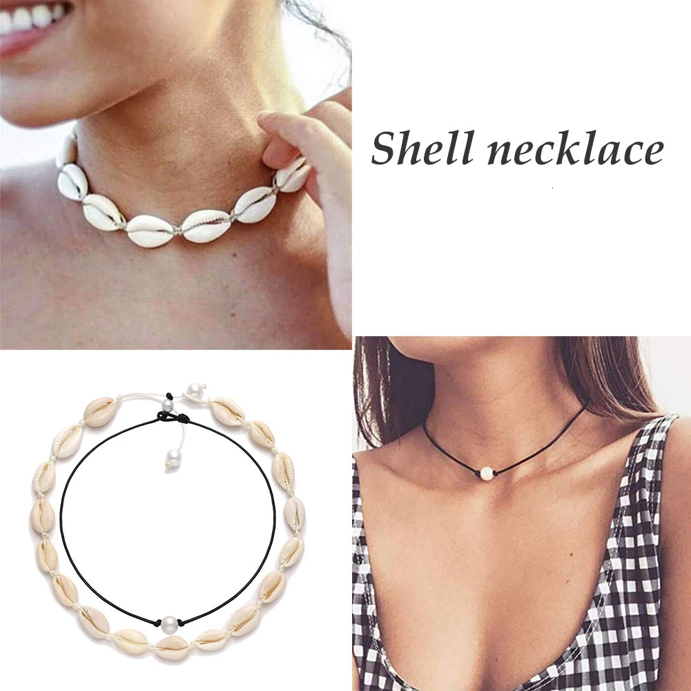 Оболочки Цепочки и ожерелья для Для женщин Boho колье набор Гавайская чипы