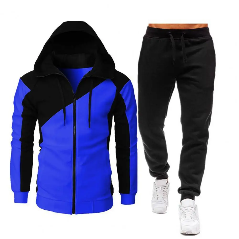 

men's tracksuit Sports Suit Hooded Drawstring Coat Two Colors Patchwork Two Piece Set for Winter Clothing men's sets