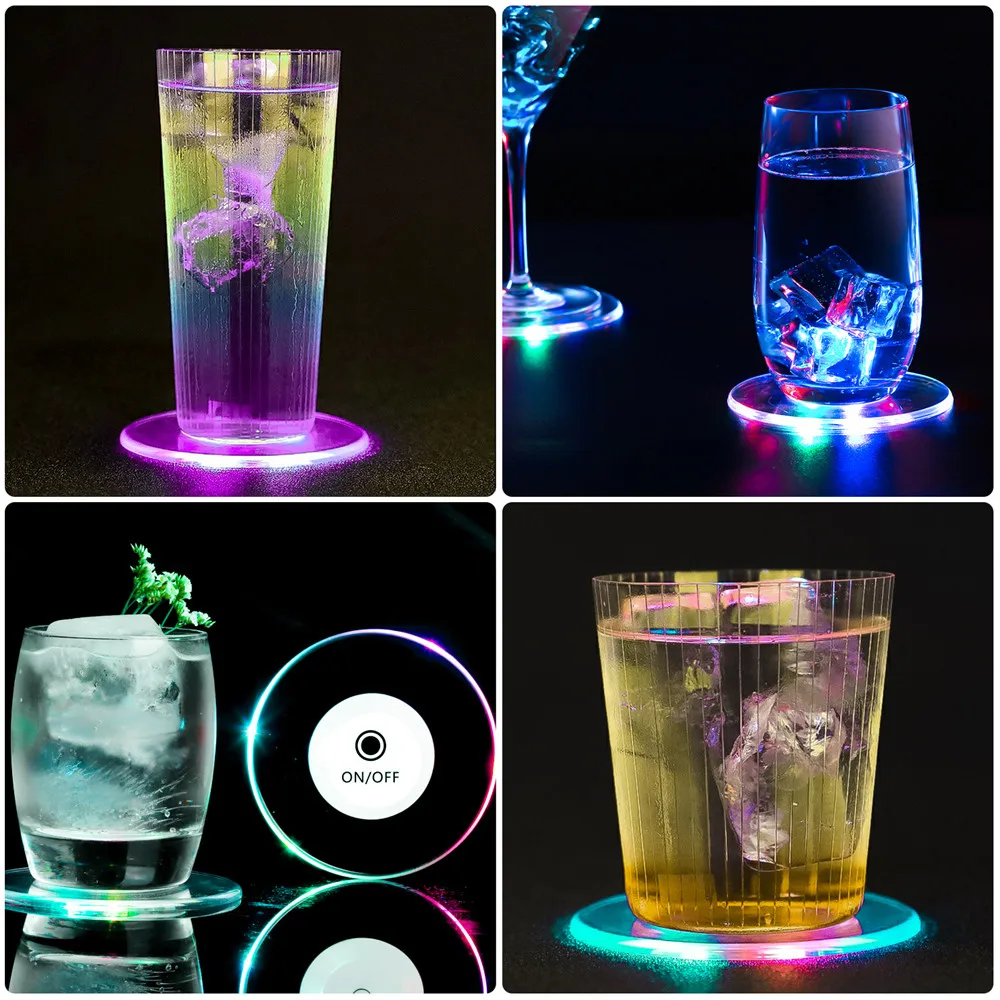 

5Pcs 10CM Acrylic LED Flashing Coasters Light Up Cocktail Wine Glass Cup Mat for Xams Bar Event Holiday Wedding Party Decoration
