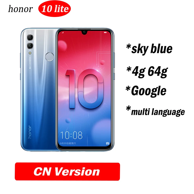 4g64 sky blue Honor 10 Lite honor 10 смартфон 6,21 дюймов 2340*1080 Восьмиядерный мобильный телефон 3 камеры отпечаток пальца - Цвет: 4g64 sky blue