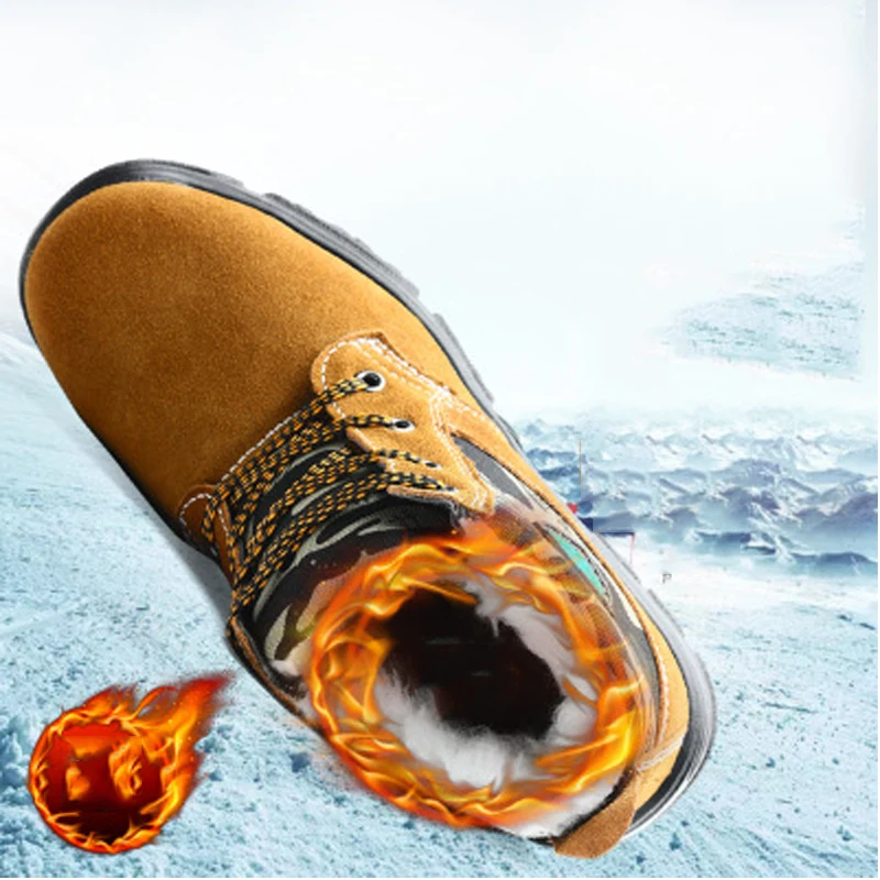 Зимние камуфляжные теплые мужские ботинки со стальным носком нескользящая