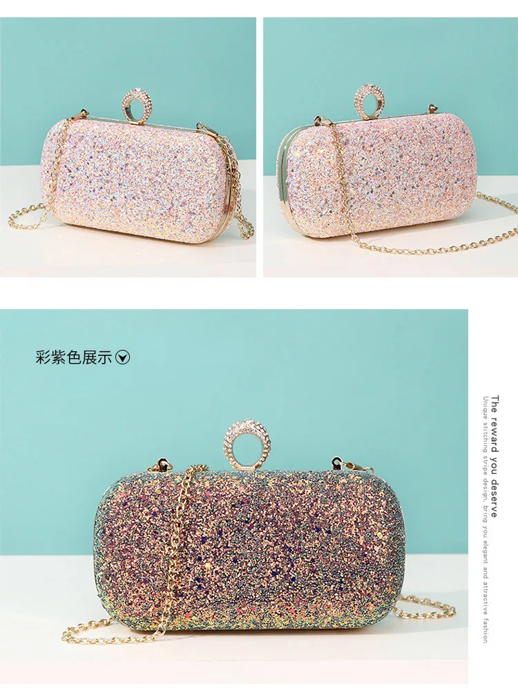 

Bags for Women 2021 New Personalized Frosted Diamond Ring Chain Hand Bag Korean Banquet Messenger Dinner Bag Lipstick Bag Purse