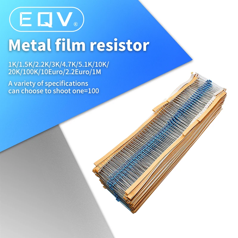 100 шт. металлический пленочный резистор 1/4 Вт серии 1R ~ 2 M 1% сопротивление 10K 22K 47K 100K - Фото №1