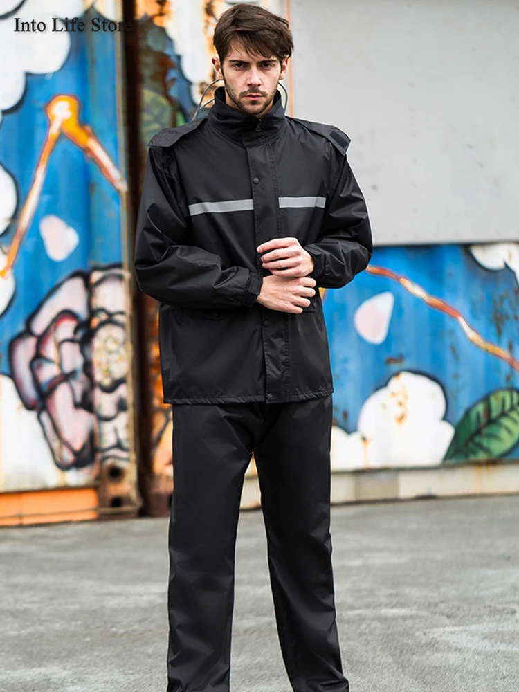 

Thickened Adult Raincoat Rain Poncho Biker Waterproof Man Rain Coat Motorcycle Rain Jacket Men Pants Suit Camping Rainsuit Gift