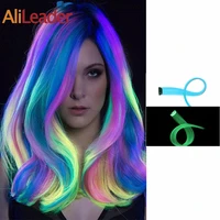 alileader 1 clip hair extension 20 inches shining hair in the darkness glowing synthetic hair yellow white blue pink