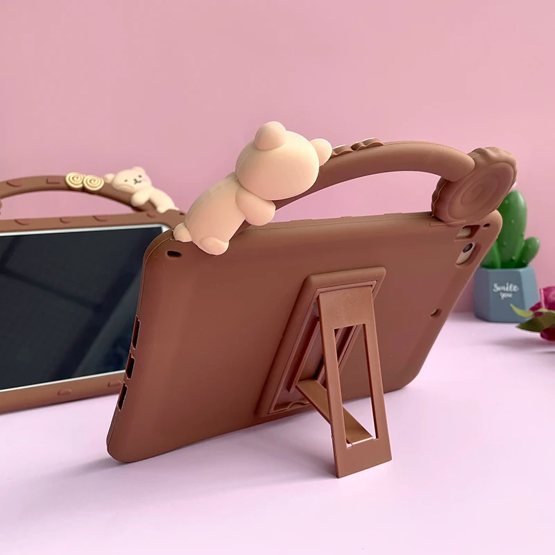 Противоударный мягкий силиконовый чехол для детей с рисунком медведя и печенья |