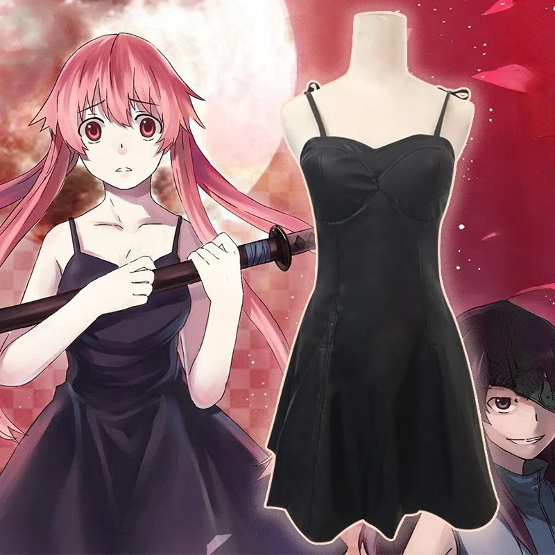Anime Future Diary Cosplay clothing gasai yuno sexy black leather dress Mirai Nikki suspender skirt