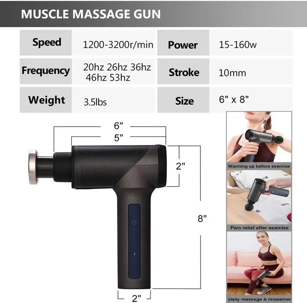 Массажный пистолет для мышц 5 скоростей массажер с 4 головками мощный