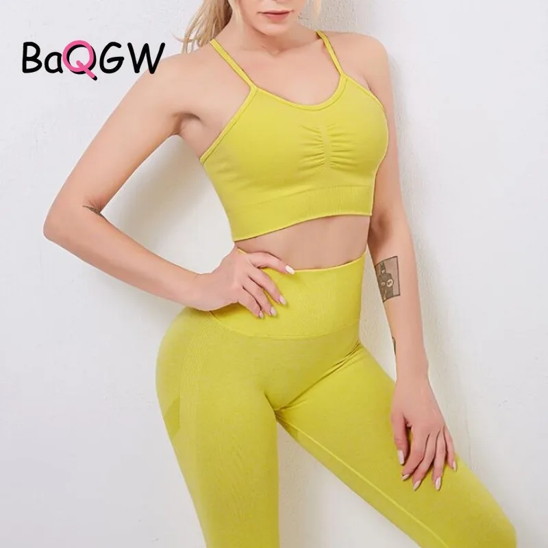 

Женские комплекты для фитнеса и йоги BaQGW, новейшие бесшовные спортивные костюмы с высокой талией, штаны для фитнеса, спортивная одежда, трен...