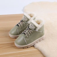 2020 new lace up baby shoes martin boots fur one child snow boots boys and girls genuine leather non slip cotton boots