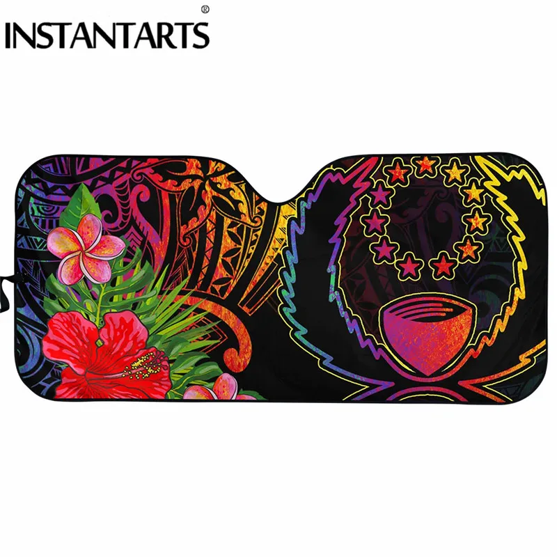 

INSTANTARTS Car Windshield Sunshade Pohnpei Polynesian Tropical Print Foldable Car Sunshade Cover Reflective Anti-UV Sun Shade