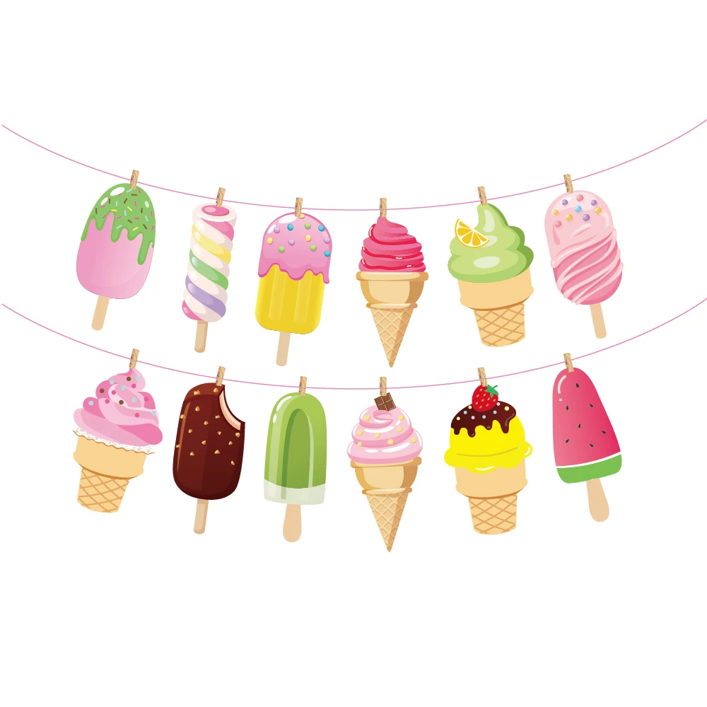 

Sweet Cone Popsicle Hanging Bunting DIY Baby Shower Party Decoration Ice Cream Kids Party Favors Happy Birthday Party Banners