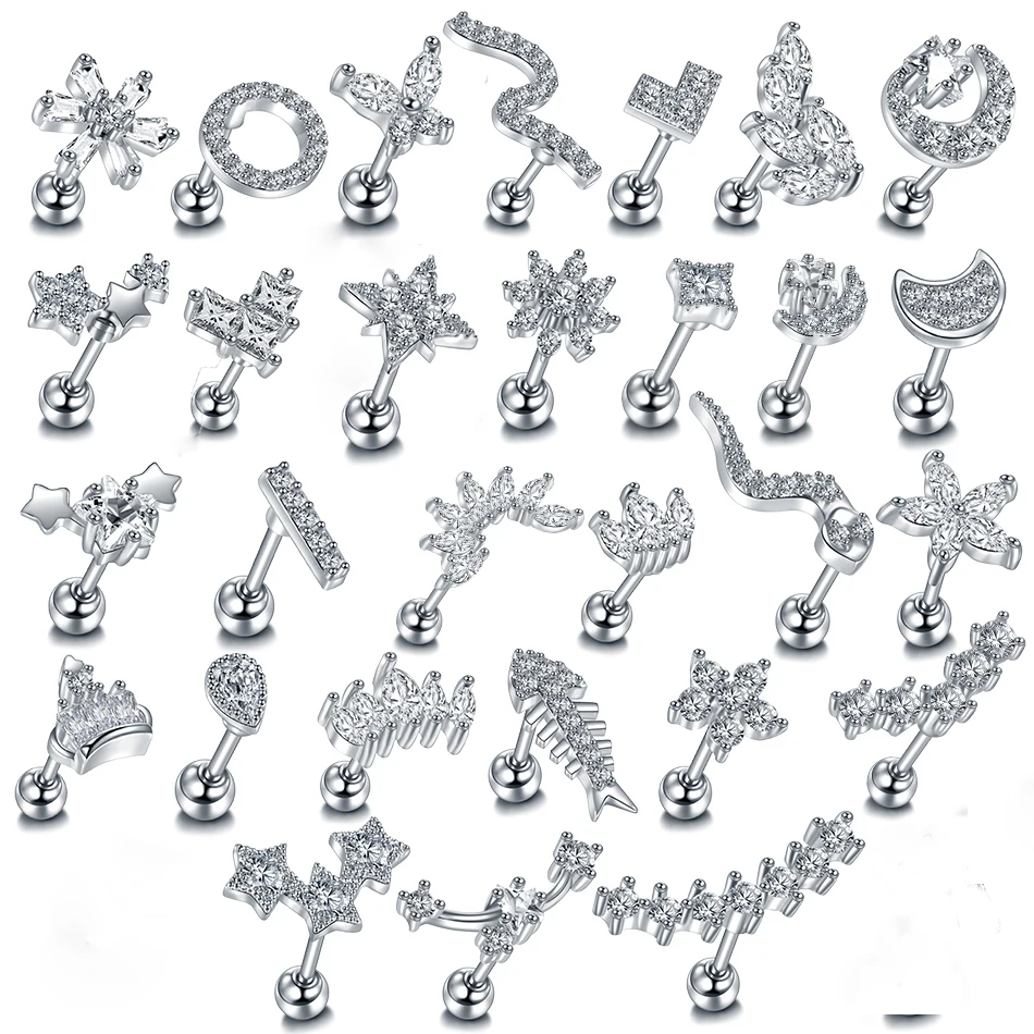 

1PC Copper Ear Stud Cartilage Tragus Helix Earring Zircon Star Piercing Women Fashion Body Jewelry Anniversary Gift