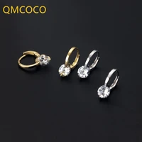 qmcoco silver color korean fashion temperament ear buckle zircon geometric hoop earrings for women simple fine ear accessories
