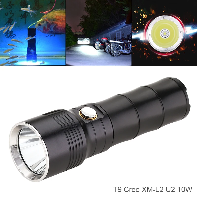 

10W T9 960 Lumens XM-L2 U2 LED Aluminum Alloy Light Flashlight Waterproof IP68 2 Meters Underwater with 6 Modes
