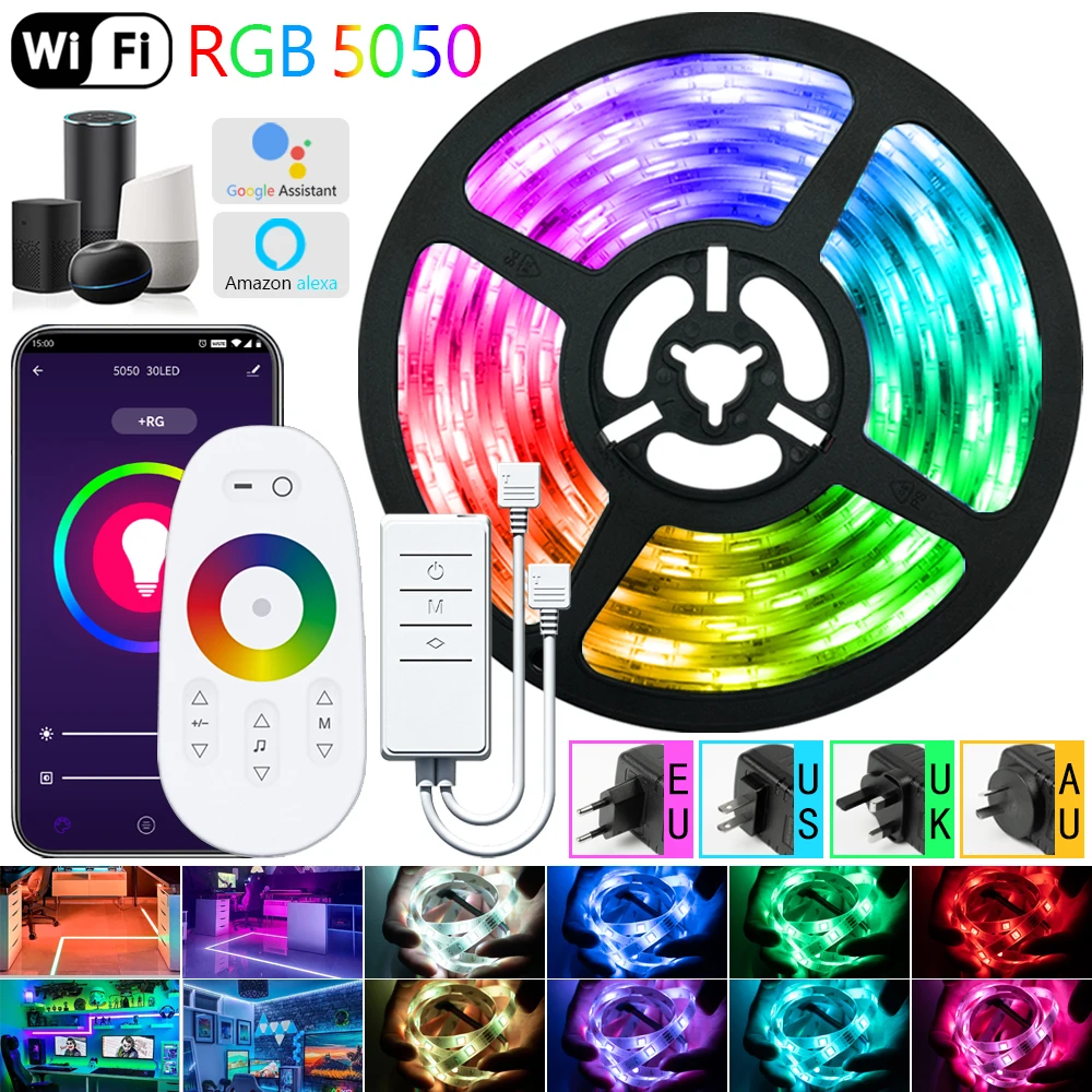 

LED Strip Lights WIFI RGB 5050 Fita 16.4-98.4 Feet For TV Computer Bedroom Background Decoration Supports Alexa Google Control