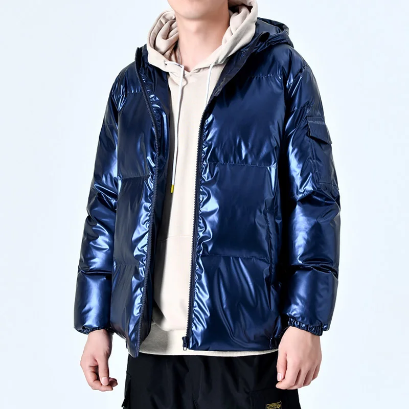 2020 Winter Cotton-padded Jacket Men Bright Hooded Down Coat Men Warm Jacket Fashion Solid Coats Male Drop Shipping