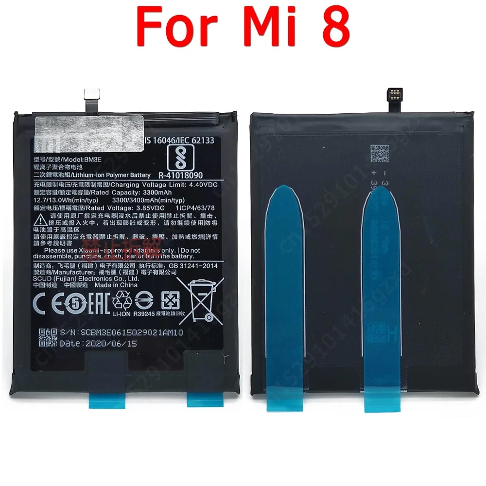 

100% Original For Xiaomi Mi 8 Mi8 Battery BM3E 3300mAh Li-lon Built-in Cellphone Batteria Replacement Spare Parts