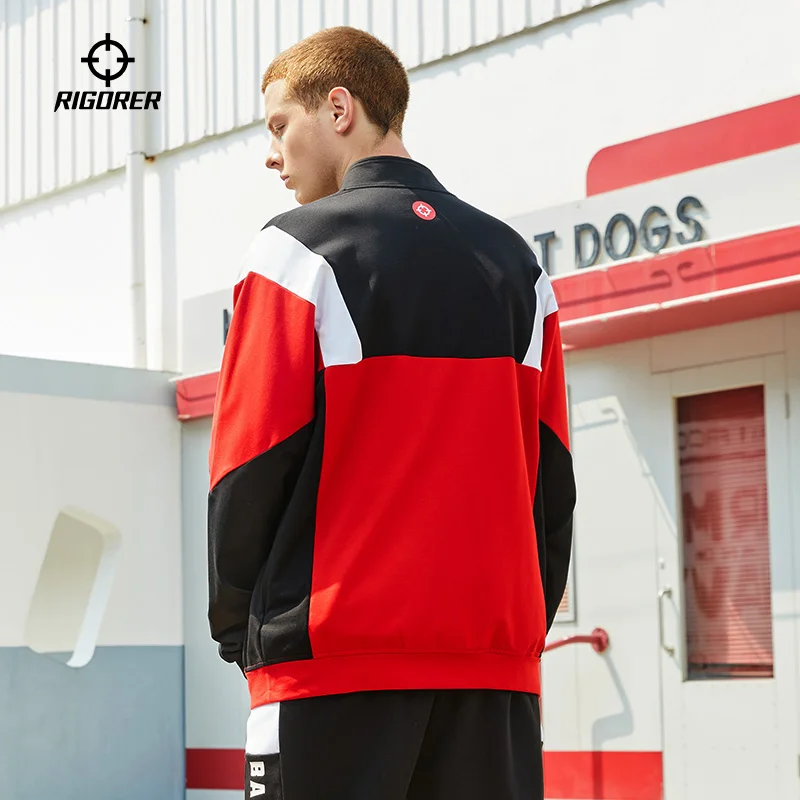

RIGORER Sports Sweater Zipper Stand Collar Long Sleeve Jacket Cardigan Loose Casual Sports Jacket Hip Hop Punk